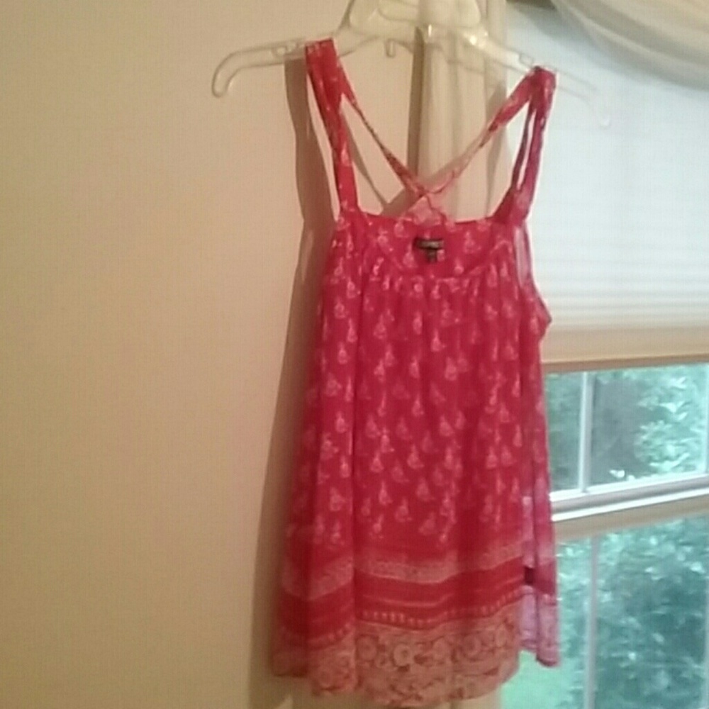 Express Women's  Pink Criss Cross Tank Top Sheer